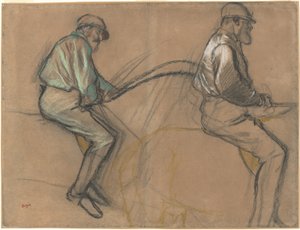 Kaksi jääkiekkotutkimusta, n.1884 (liitua, hiiltä ja pastellia ruskealle liimapaperille). tekijältä Edgar Degas