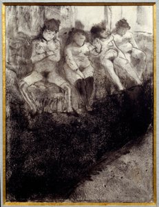 Toista versiota odotellessa. Prostituoidut odottavat asiakkaita bordellissa. Edgar Degasin maalaus tekijältä Edgar Degas