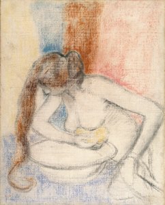 Woman Bathing, n. 1897 (pastelli pohjustetulla kankaalla) tekijältä Edgar Degas