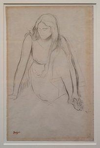 Nainen istuu veden äärellä. Noin 1867-1868. Musta lyijykynä veliinipaperilla. tekijältä Edgar Degas