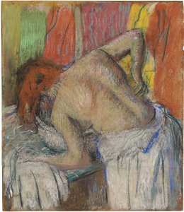 Nainen pesemässä selkänsä, n. 1895 (pastelli yhteytetylle paperille asetettuna alukselle) tekijältä Edgar Degas