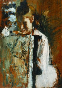 Nuori tyttö istuu nojaten tuolin selkänojaa vasten; Nuori tyttö istuu nojatuolin selkänojalle, n. 1889 tekijältä Edgar Degas