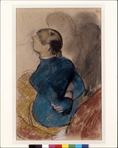 Nuori nainen sinisessä (pastellivärinen hiilen päällä kiillotuspaperilla) tekijältä Edgar Degas
