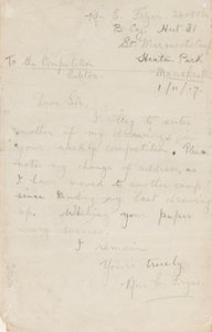 Kirje sanomalehden kilpailutoimittajalle, 1. marraskuuta 1917 tekijältä Edgar Fryer