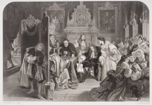 James II (1633-1701) saa uutisen Oranssin prinssin laskeutumisesta maihin, jonka kaiverrus F.A. Heath