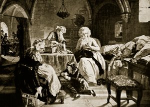 Ludvig XVI ja hänen perheensä temppelissä, kuvitus "Hutchinsonin kansojen historiasta", n. 1915