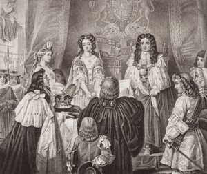 Kruunu, jonka Lords and Commons tarjosi Williamille ja Marylle Whitehallissa 12. helmikuuta 1689 julkaisusta "Illustrations of English and Scottish History" Volume II.