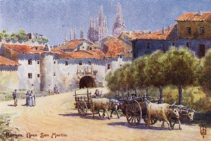 Pohjois-Espanja: Burgos, Arco San Martin (väri litho) tekijältä Edgar T. A. Wigram