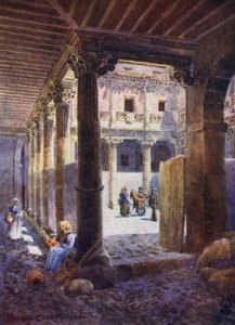 Pohjois-Espanja: Burgos, Casa de Mirandan patio (väri litho) tekijältä Edgar T. A. Wigram