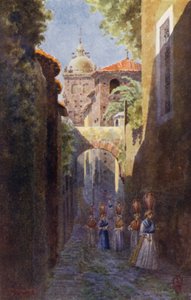 Pohjois-Espanja: Caceres, Vanhankaupungin muurien sisällä (väri litho) tekijältä Edgar T. A. Wigram