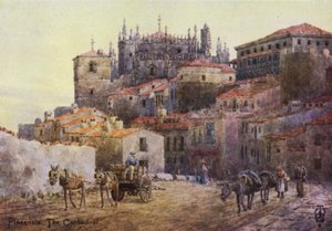 Pohjois-Espanja: Plasencia, kaupunginmuurit ja katedraali (väri litho) tekijältä Edgar T. A. Wigram
