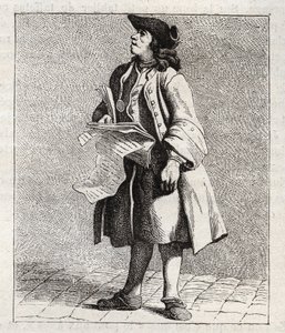 Numeroiden voittajien huutaja (Loto) - Petity metier de Paris (Tutkimuksia alhaisista ihmisistä eli Pariisin kriisistä) - Edme Bouchardonin (1698-1762) kaiverrus tekijältä Edmé Bouchardon