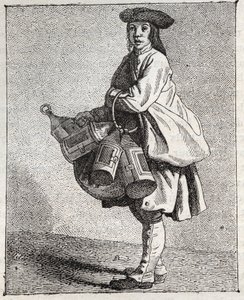 Lyhtykauppias - Pepetit metier de Paris (Tutkimuksia alhaisista ihmisistä eli Pariisin kriisistä) - Edme Bouchardonin (1698-1762) kaiverrus tekijältä Edmé Bouchardon