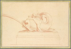 Vettä nostava delfiini vasemmalla kupidon kanssa. 1737 tekijältä Edmé Bouchardon