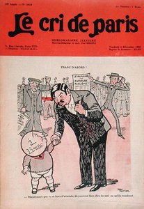 "Franc First", Pierre Laval (1883-1945) Petit Francin kanssa, karikatyyri Le Cri de Paris -lehdestä tekijältä Edmond (1861 1943) Tapissier