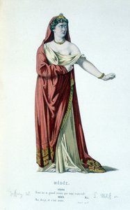 Medeen hahmo tragediassa Medee - Full Theatre: (Corneillen näytelmien kokoelma) Geffroyn piirustus, L. Wolffin kaiverrus - toim. Laplace, Sanchez et Cie, Pariisi 1884