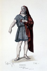 Vanhan Horatian hahmo tragediassa Horace - Full Theatre: (Corneillen näytelmien kokoelma) Geffroyn piirustus, L. Wolffin kaiverrus - toim. Laplace, Sanchez et Cie, Pariisi 1884