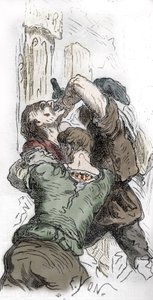 Black Death: juutalaisten teurastus, 1348, kuvitus Charles Lahuren teoksesta "Histoire-populaire-de-France", 1866 tekijältä Edmond Charles Yon