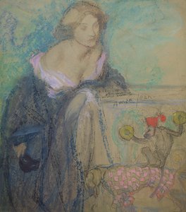 Nainen naamion kanssa, 1911 (pastelli paperille)