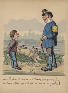 Riistanhoitaja ja poika kuolleella sikalla (väri litho)