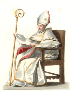Espanjalainen Eveque 1500-luvulla, perustuu Bartolome Murillon (1617-1682) maalaukseen - Litografia perustuu Edmond Lechevallier-Chevignardin (1825-1902) kuvitukseen teoksesta "Costumes historiques des 16th" tekijältä Edmond Lechevallier Chevignard