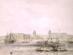 Greenwich Hospital, kaiverrus Thomas Picken (fl.1838-d.1870), pub. 1852, Lloyd Bros. & Co. (litografia) tekijältä Edmund (after) Walker