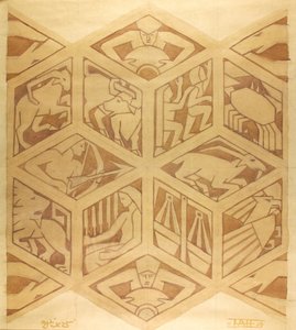 Horoskooppimerkit - Art Deco, huhtikuu 1934 (guassi paperille)