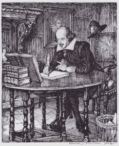 Shakespeare työhuoneessaan (litho)