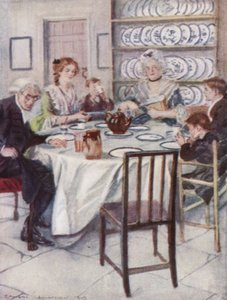 Kuvitus Oliver Goldsmithin teokseen The Vicar of Wakefield (värilitho) tekijältä Edmund Joseph Sullivan