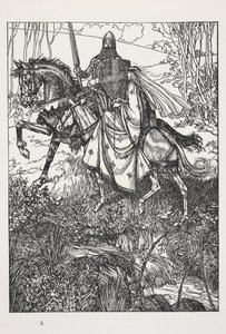 Sir Launcelot ja kuningatar Guinevere, kuvitus Alfred, Lord Tennysonin teoksesta Unelma reiluista naisista... tekijältä Edmund Joseph Sullivan