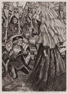 Kuningas Richard III:n tragedia, näytös I, Sc 2 (litho) tekijältä Edmund Joseph Sullivan