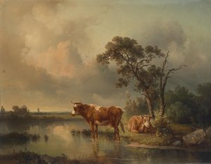 Edmund Mahlknecht Lehmät lammella lepäämässä 1854