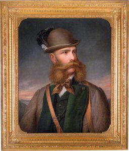 Muotokuva itävaltalaisesta Francois Joseph I:stä (1830-1916), metsästysvarusteissa. Edmund Mahlknechtin (1820-1903) maalaus öljy kankaalle