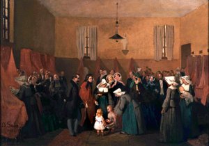 Napoleon III ja Eugenia vierailu sisar Rosalien päiväkodissa tekijältä Edouard Alexandre Sain