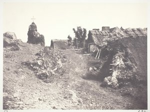 Olkikattoiset mökit Auvergnessa, Golgata, 1852, painettu 1978. tekijältä Édouard Baldus
