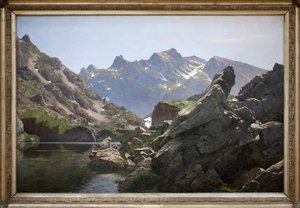 Merlat-järvi, Edouard Brunin (1860-1935) öljymaalaus vuonna 1901, järvi sijaitsee Belledonnen ketjussa Iseressä. Photophraphie, KIM Youngtae, Grenoble, Musee de Grenoble. tekijältä Edouard Brun