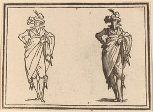 Gentleman edestä katsottuna käsi lantiolla tekijältä Edouard Eckman after Jacques Callot