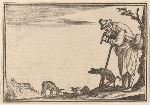 Paimen soittaa huilua tekijältä Edouard Eckman after Jacques Callot