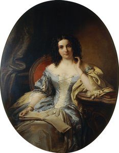 Muotokuva istuvasta naisesta sinivalkoisessa mekossa; Muotokuva istuvasta naisesta sinivalkoisessa mekossa, 1853 tekijältä Edouard Ender
