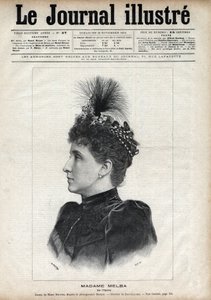 Muotokuva Nellie Melbasta (Helen Porter Mitchell, toim.) (1861-1931), australialainen sopraano - Navellierin kaiverrus The Illustrous Journal -julkaisussa 1891
