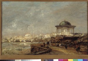 Kioski Stamboulissa Istanbulissa (Konstantinopolissa) Turkissa Edouard Jacques Dufeun maalaus (1840-1900) Pakollinen maininta: Collection fondation regards de Provence, Marseille tekijältä Edouard Jacques Dufeu
