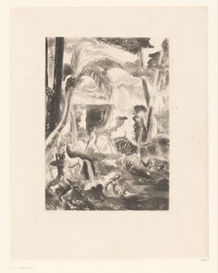 Maisema palmuilla ja uimahahmoilla tekijältä Edouard Léon Louis Edy Legrand (attributed to)