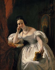 Nuori tyttö muotokuvan kanssa, c. 1840.