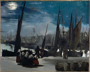 Clair de lune sur le port de Boulogne (öljy kankaalle) tekijältä Edouard Manet
