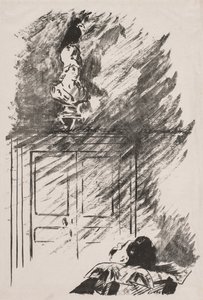Edgar Allan Poen kuvitus Korppiin. tekijältä Édouard Manet