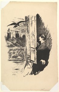 Avaa tästä I Flung the Shutter. Kuvitus Edgar Allan Poen korpille, 1875. tekijältä Édouard Manet