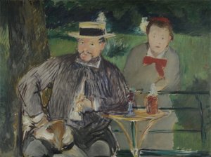 Muotokuva Ernest Hoschedésta tyttärensä Marthen kanssa, n. 1876 tekijältä Édouard Manet