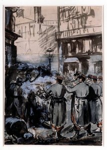 Kaupunki 1871: "" Barrikadi"" Piirustus Edouard Manet (1832-1883) 1871 Dim. 46,2 x 32,5 m tekijältä Édouard Manet