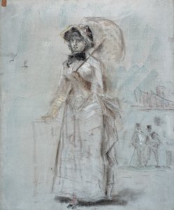 Nainen kävelee avoimen sateenvarjon kanssa, 1880 tekijältä Édouard Manet