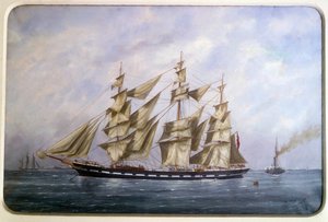 Rossdhu, kolme englantilaista mattoa kuivapurjehduksella, Edouard Adamin (1847-1929) akvarelli 1882 Paris, Musee de la Marine